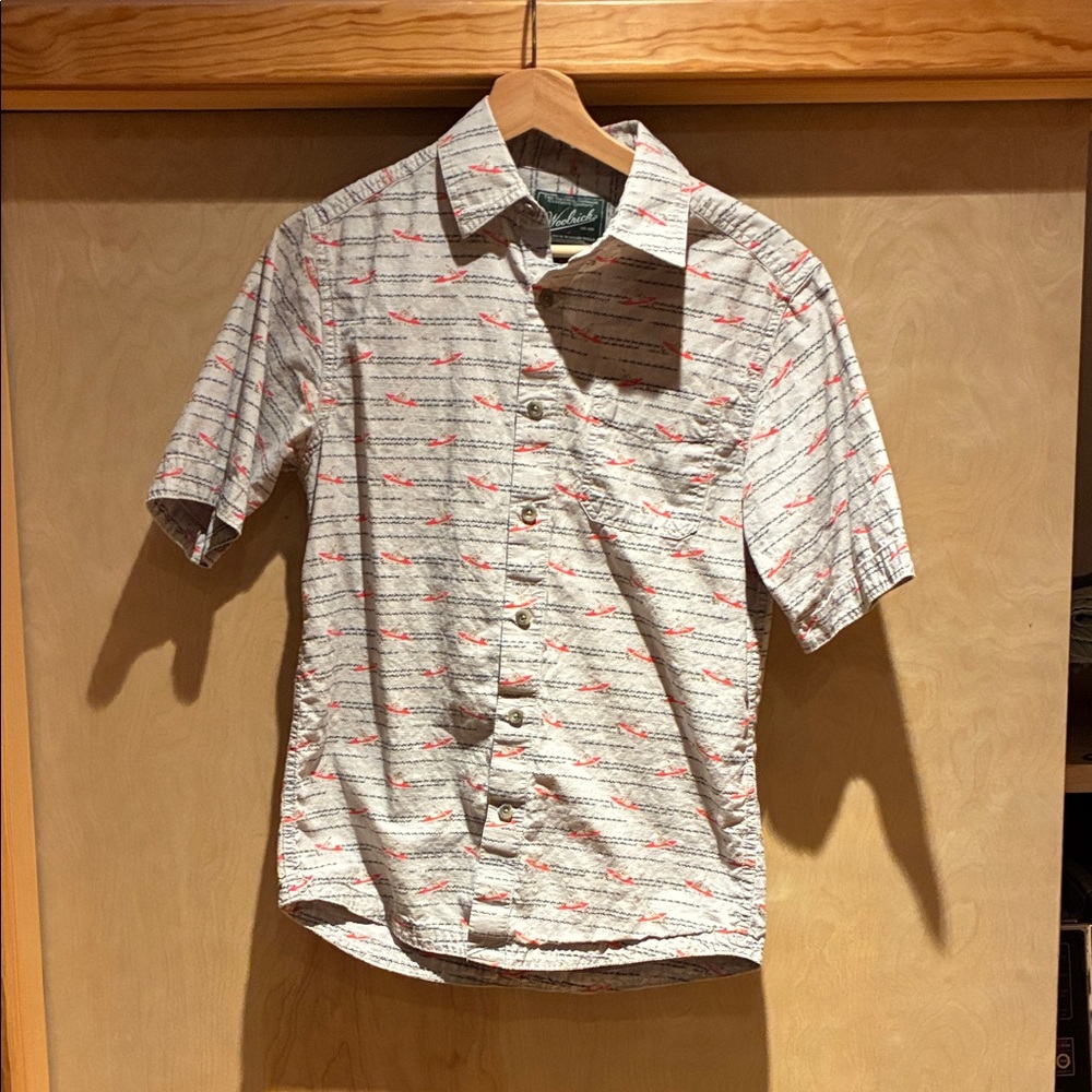 Woolrich Kayaker Gray and Red Casual Button Down Shirt